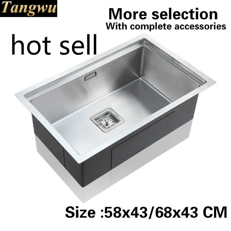 Free shipping Standard kitchen balcony fashion manual sink single trough food-grade 304 stainless steel hot sell 58x43/68x43 CM