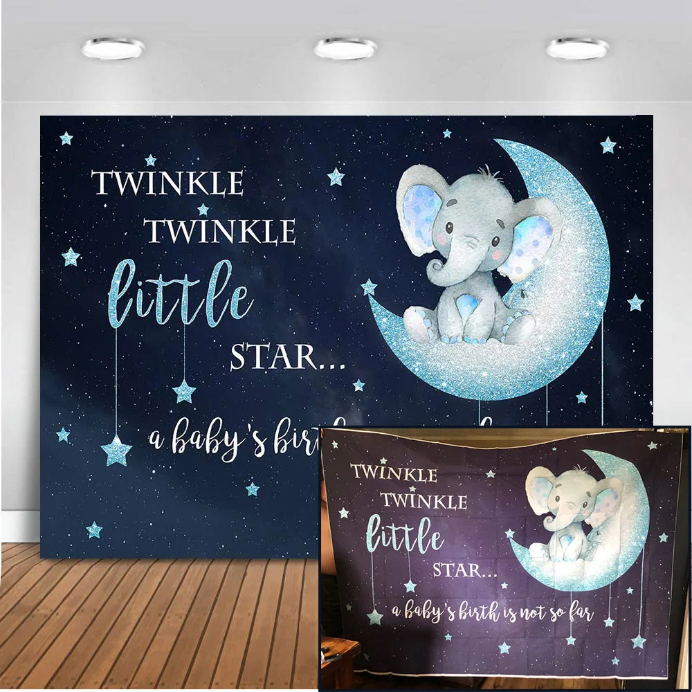 

Elephant Twinkle Twinkle Little Star Backdrop for Photography Newborn Baby Shower Party Decoration Background for Photo