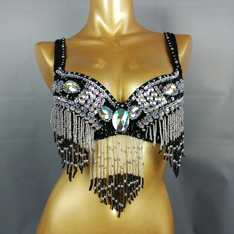 New Lady Women\'s Belly Dance Costumes Senior Bra Sexy Belly Dancing Clothes Bellydance Beaded Sequins Tops BRA in USA Size