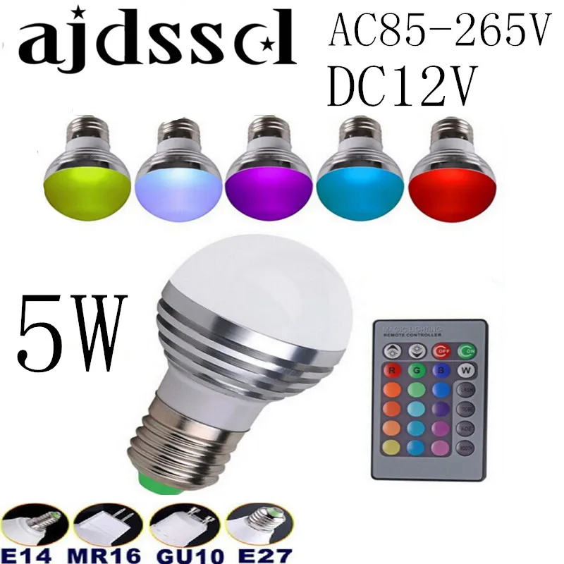 

100 шт. AC85V-265V E27 E14 GU10 MR16 RGB лампа свеча лампа 5 Вт LED RGB прожектор волшебное рождественское освещение + пульт дистанционного управления 16 видов цветов