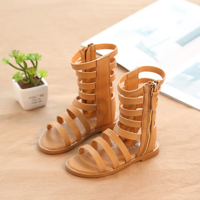 Kids Girls Sandals Boots Summer Hollow Girls Roman Sandals Children Open Toe High Help Sandals Non-slip Child Boots Fashion