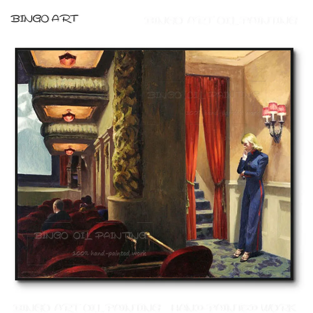 

Top Artist Hand-painted High Quality Wall Art New York Movie Oil Painting on Canvas Beauty Edward Hopper New York Movie Picture