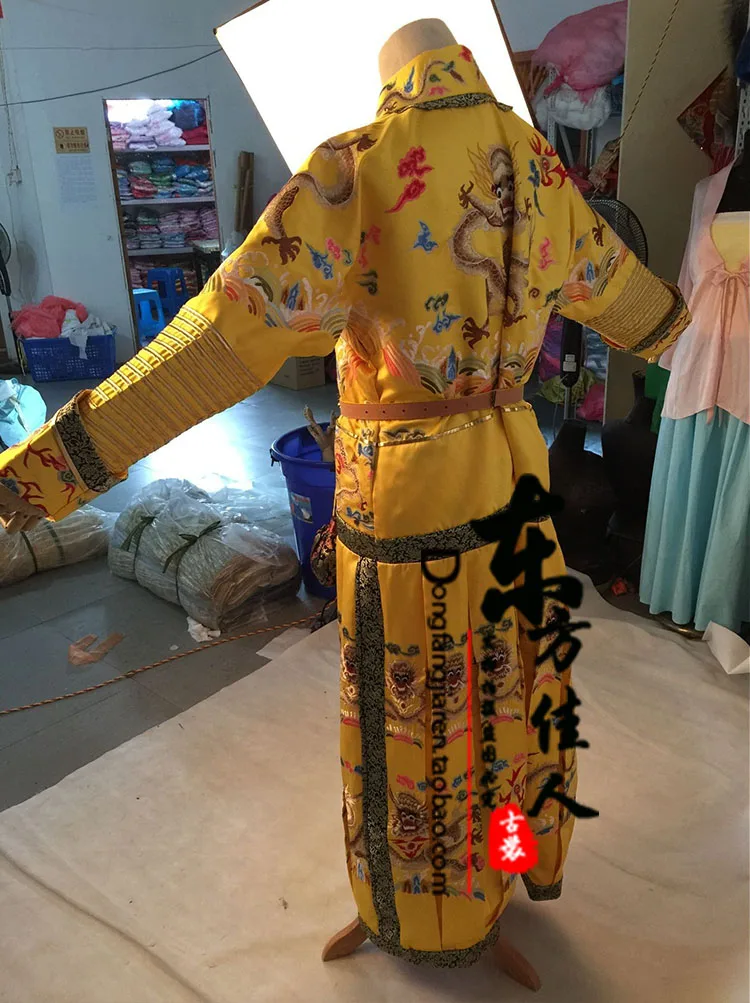 Disfraz masculino del Emperador de la dinastía Qing, Hanfu para TV Play, Legend of emperatriz Zhenhuan Qing, bata de dragón amarillo