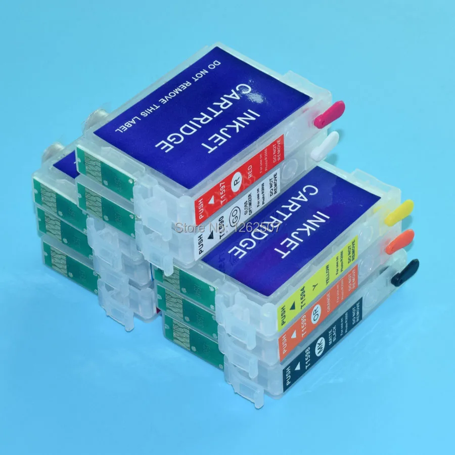 100% Compatible Refillable Ink Cartridges For Epson Stylus Photo R2000 T159 T1590-T1599 Printer With ARC Chip