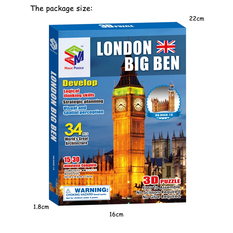 15cm 3D Puzzles Big Ben Builing Mode Toys Brain Teaser Learning Educational Games Children Jigsaw Toys for Christmas Gift