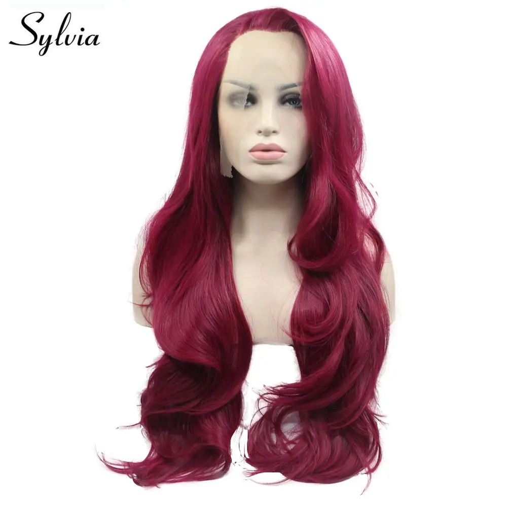 Sylvia Wig Long Red Hair Synthetic Wavy Lace Front Wig With Side Part Heat Resistant Fiber Hair Glueless Wig Makeup Cosplay Wigs