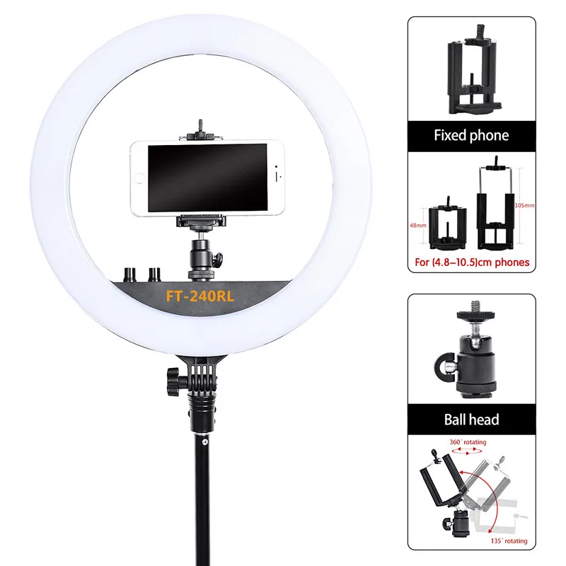 Fosoto FT-240RL Ring lamp 14 Inch Photographic Lighting 240 Leds 3200-5600K Camera Photo Studio Phone Led Ring Light Remote