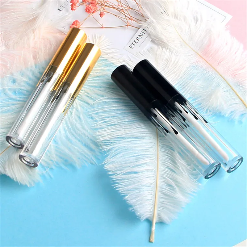 100pcs gold and black empty lip gloss packaging container 4ml Makeup Refillable Bottles lip oil container plastic tube