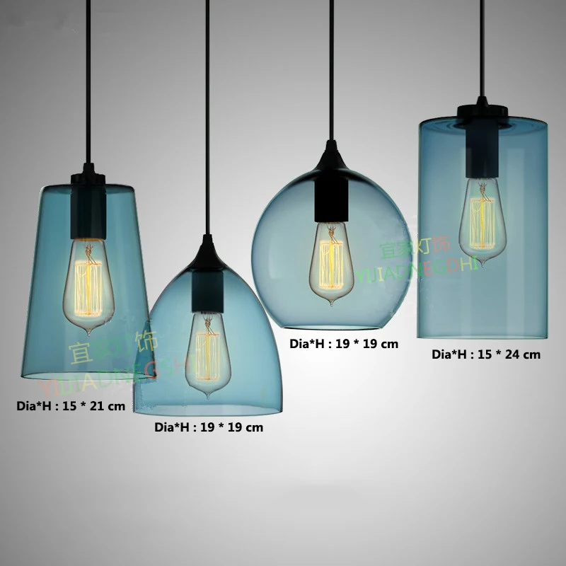 LOFT New Simple Industry E27 Single Head Led Pendant Lamp Crystal Blue Glass Coffee Bar Restaurant Living Room Hanging Lighting