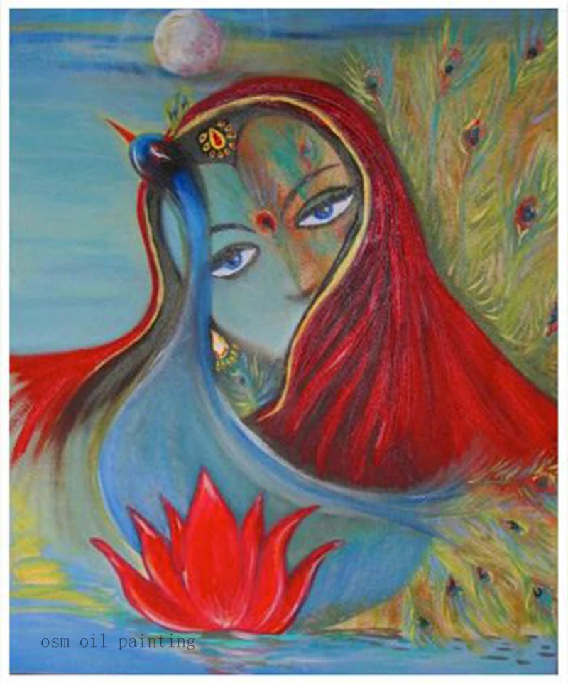 

Hand Painted High Quality India Woman Oil Painting on Canvas Fantasy Peacock Lady Figure Painting Artwork Canvas Home Wall Decor