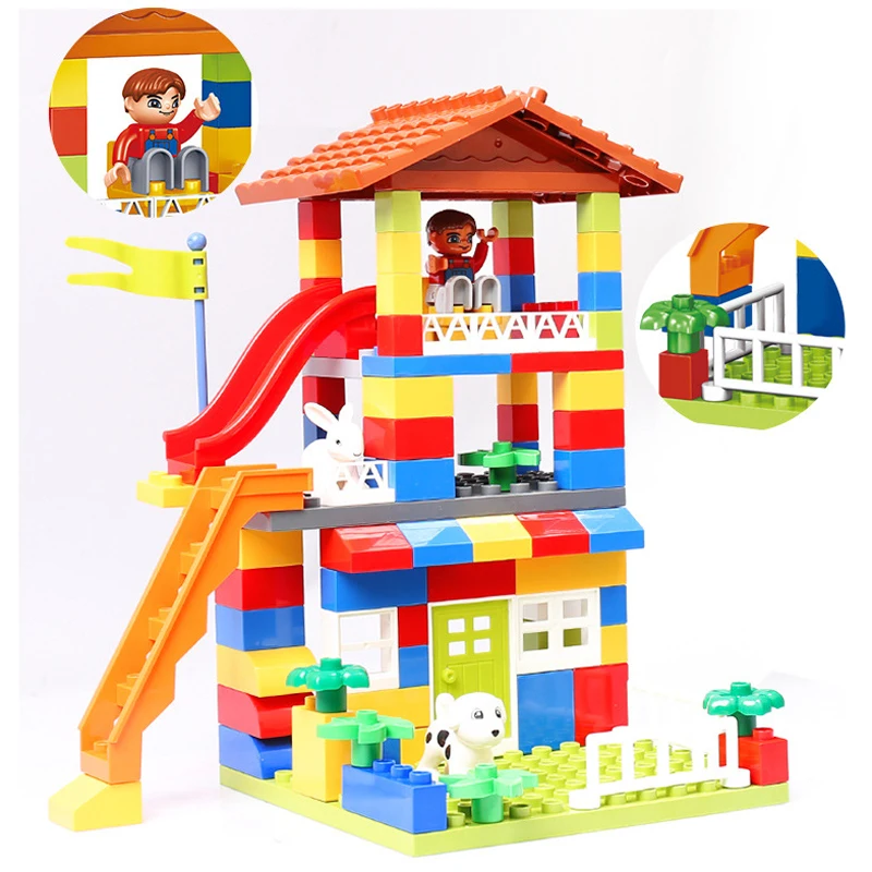 89 PCS Large Particle House Building Blocks for Children Early Education Toy House Slide Model Plastic Kids Gift