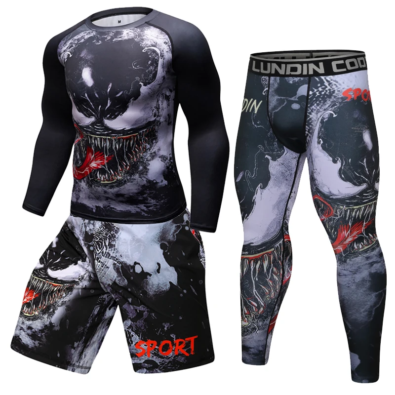 Zestaw bokserski koszulka kompresyjna + spodnie Venom Rashguard KickBoxing obcisła sportowa koszulka spodnie Muay Thai MMA mężczyźni strój na