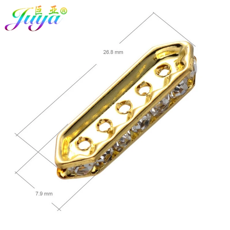 Juya DIY 50Pcs/Lot Gold/Silver Cz Rhinestones Metal Spacer Charm Beads Accessories For Beadwork Natural Stones Jewelry Making