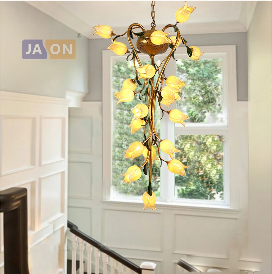 g9 led Nordic Iron Glass Lily Tulip Camellia LED Lamp LED Light.Pendant Lights.Pendant Lamp.Pendant light For Staircase Foyer