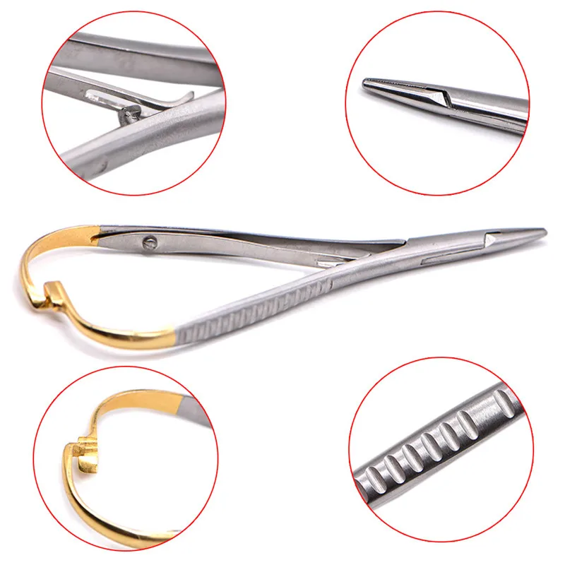 

Dental Needle Holder Forceps Stainless Steel 14cm Orthodontic Mathieu Plier Straight Head Gold Plated Handle Surgical Instrument