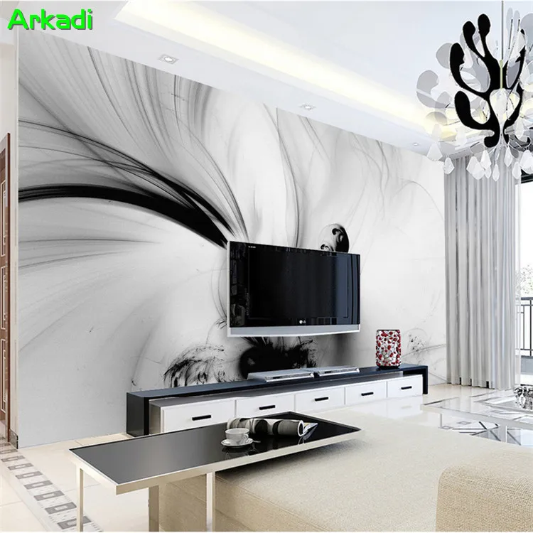 

3D European abstract artistic conception fantasy oil painting wall wall mural black white line stripes living room home painting