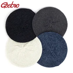 Geebro New Women's Plain Classic Chenille Casual Knitted Breathable Beret Thin Acrylic Berets for Women Ladies Beret warm hat