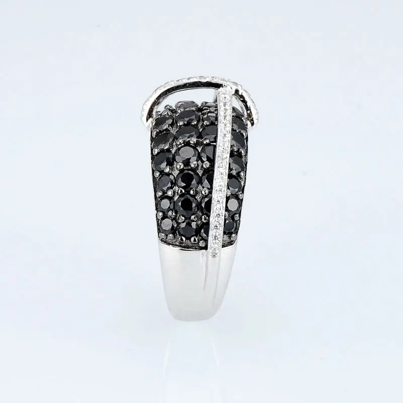 SANTUZZA Silver Ring For Women 925 Sterling Silver Top Quality AAA+ cubic zirconia Natural Black Stones Ring Fashion Jewelry