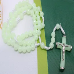 Classic 8mm braided rope rosary luminous necklace, Catholic holy cross prayer necklace, fashion woven rose necklace