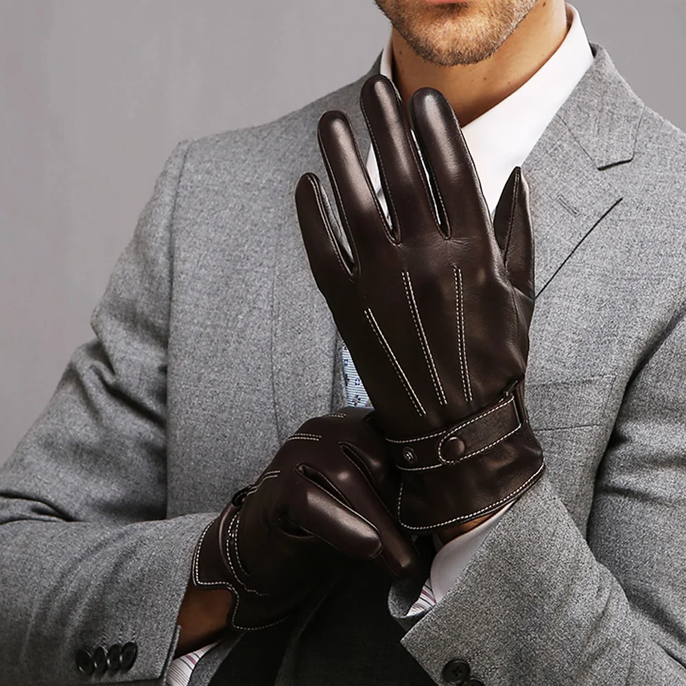 Fashion Touchscreen Leather Gloves Male Plus Velvet Thick Warm Winter Motorcycle Gloves Sheepskin Driving Glove M009NC1