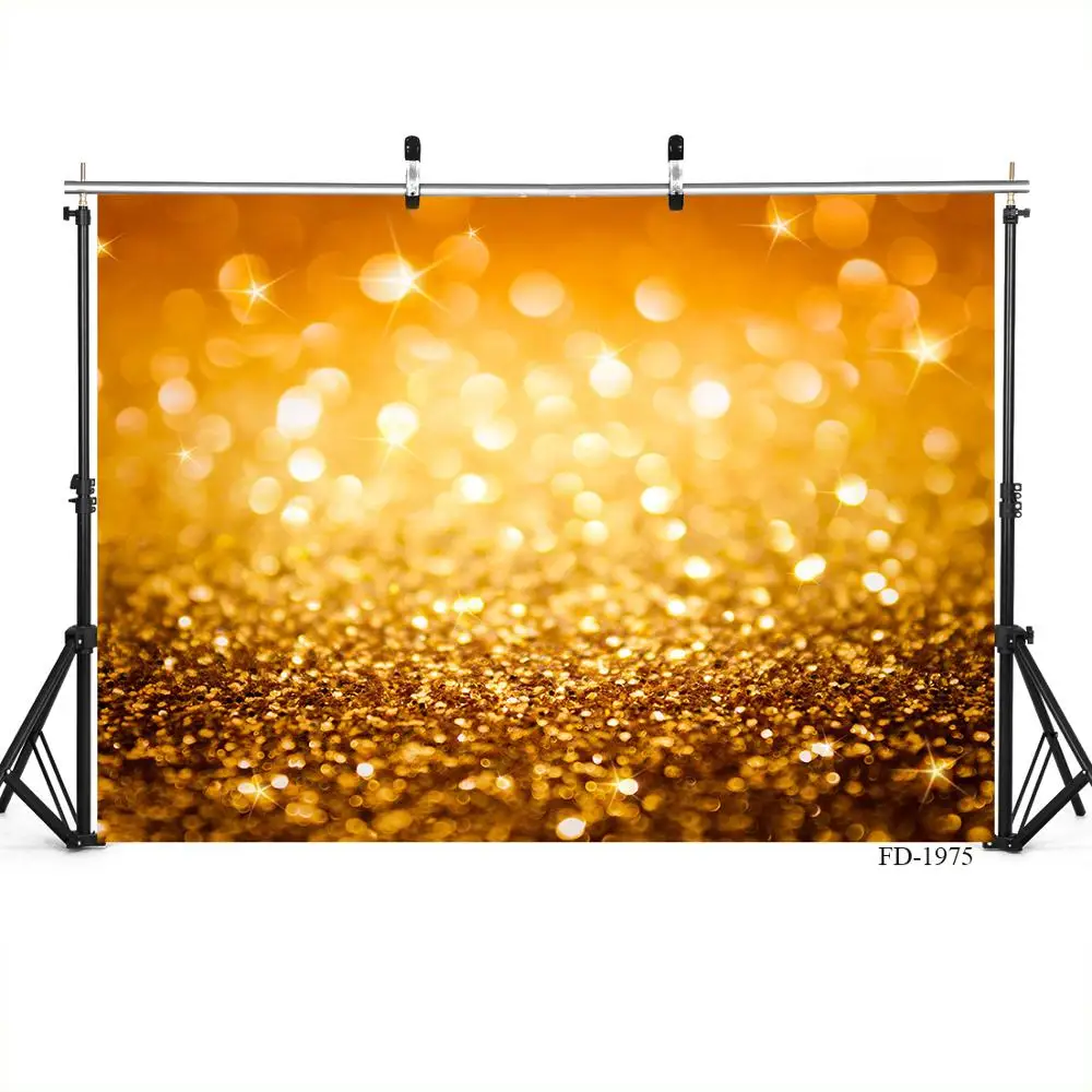 Golden Sparkles Glittes Vinyl Photography Backgrounds Computer Printed Custom Children Baby Photo Backdrop for Studio Photocall