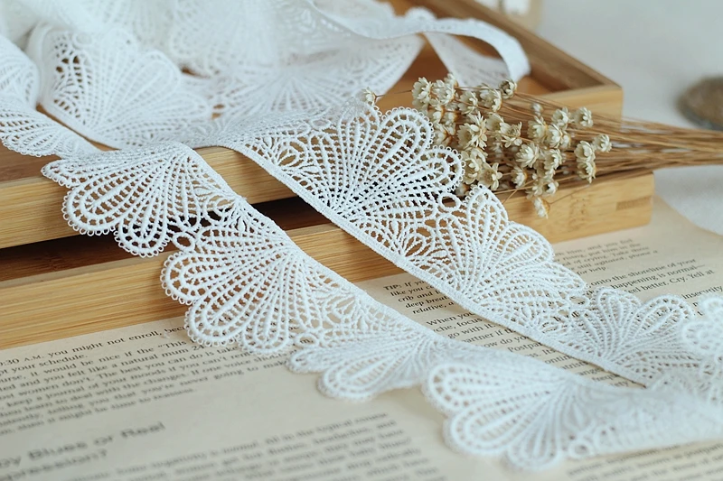 MLAEY 2y/lot Venise Lace Trim,White Lace Fabric , Rose Appliques Lace Ribbon , Alter Couture Supplies Vintage Style