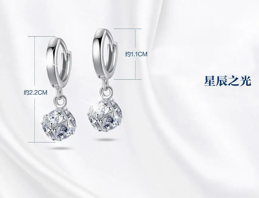 Silver Color  Crystal Ball AAA CZ Z Stud Earrings For Women Earings Sterling Silver Jewelry VES6085