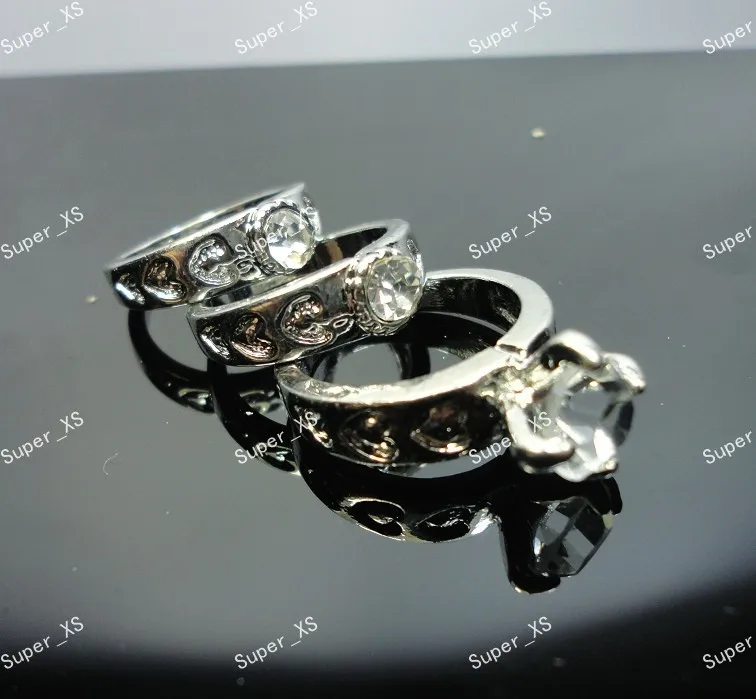 

15Pcs/5Sets Hot Rhinestone Zircon Silver Plated Rings for Women Jewelry Whole Bulk Lots 3Pcs in 1Set Ring Free Shipping LR039