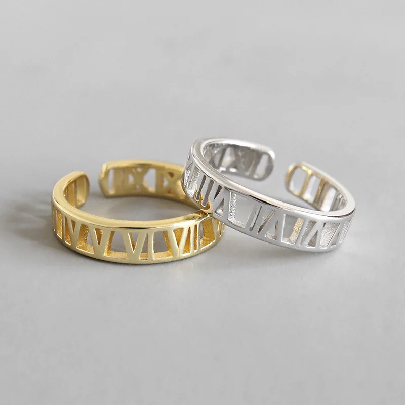 100% 925 Sterling Silver Roman Numerals Rings For Women Jewelry, Trendy Rings Finger Female Gold Color Accessories