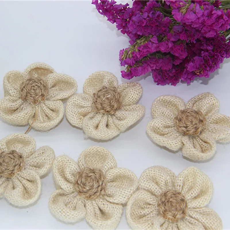 10 Pc Light /Brown Hessian Roses Burlap Flower  Wedding Decor DIY Gift Packing Accessories rustic wedding Party  decor   AA8098