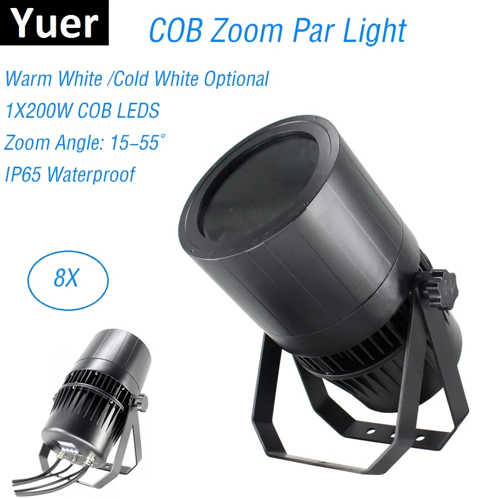 

8Pcs LED Par Can COB 200W Warm / Cold White Light IP65 Outdoor Audience Studio Blinder Stage Light For Wedding Stage Disco Dj