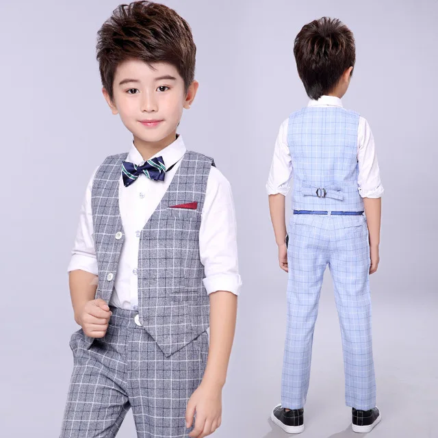 2021 New Vest Pants 2PCS Kids Plaid Wedding Suit Brand Flower Boys Formal Tuxedos School Suit Kids Spring Clothing Set