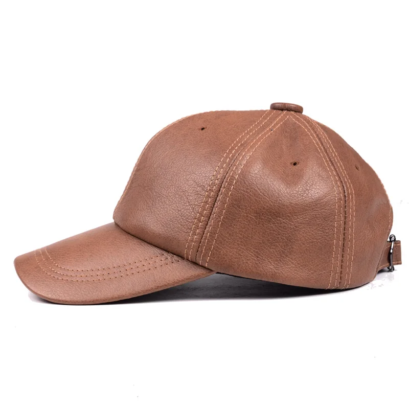 RY9112 Branded New Male Casual Genuine Leather Baseball Cap For Men Real Cowhide Black/Beige Dad Hats Mens Big Brim Cool Hat