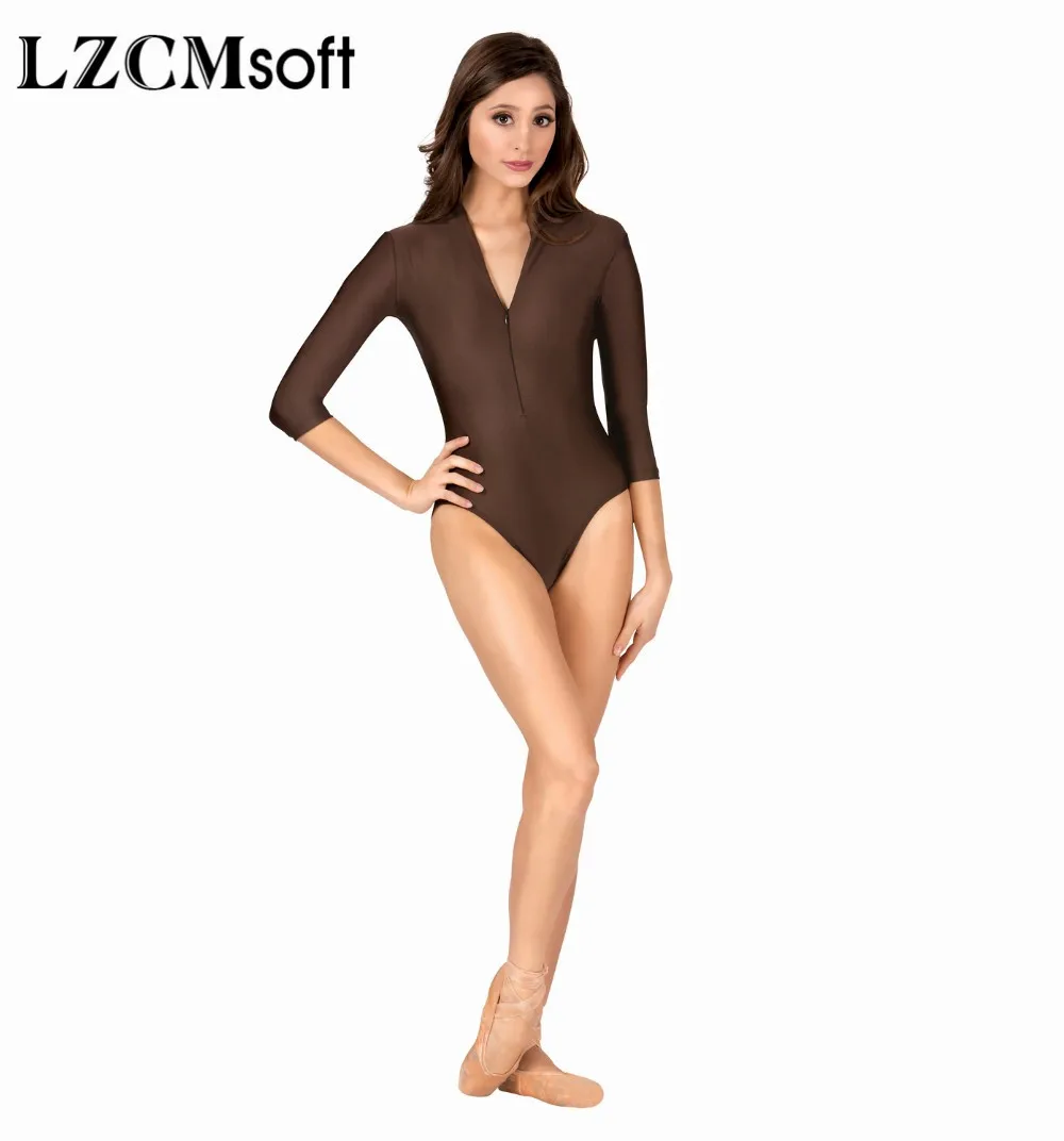 LZCMsoft-Mulheres Sexy Manga Longa Ballet Dance Collant de Ginástica, Unitários Curtos 1 Peça, Roupa Dançarina 1 Peça, Azul Royal, Manga Longa 3/4