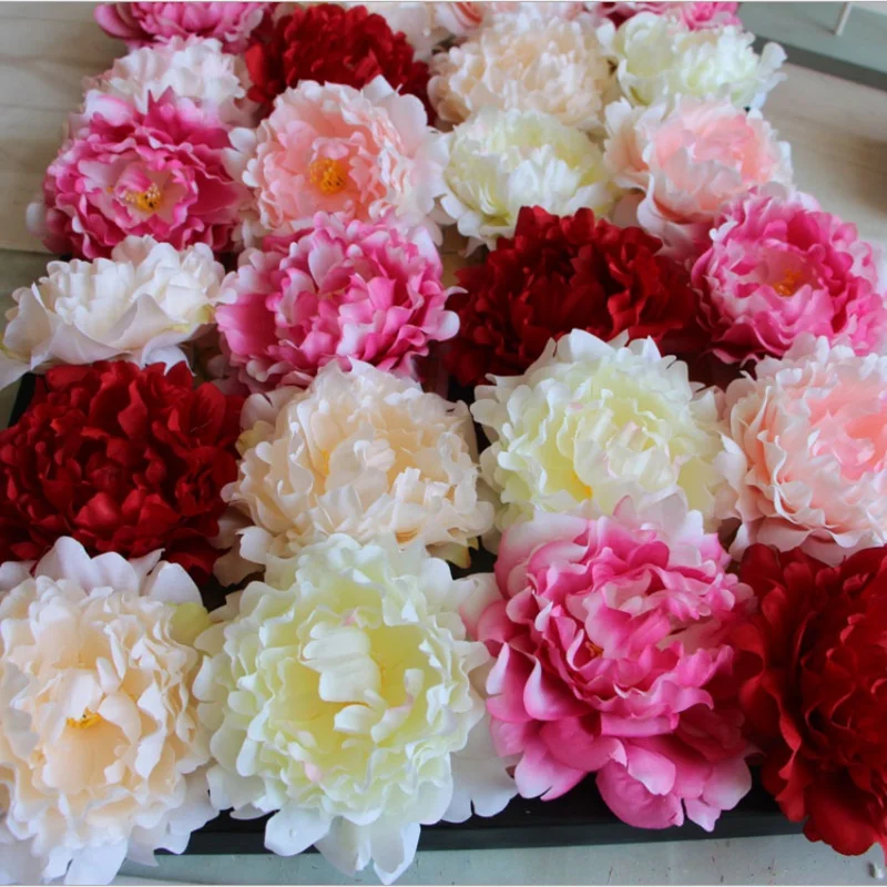 50pcs 14cm Large Artificial Silk Peony Flower Heads For Wedding Christmas Party Decoration  DIY Wreath Craft Fake Flowers Wall