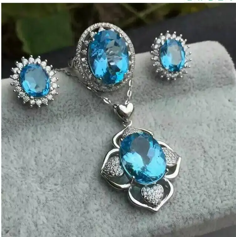 Natural Topaz Jewelry set Natural Topaz Real Topaz Jewelry set  925 sterling silver 1pc pendant,1pc ring,2pcs Earrrings