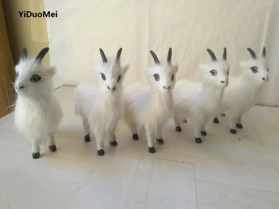 artificial sheep,one lot/5pcs, plastic&furs white goats about 13x12cm handicraft,home decoration gift a2435