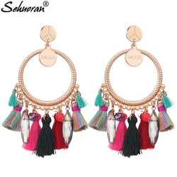 Sehuoran Oorbellen Tassel Earrings For Women Material Pendientes boho Wedding Earings Round Long Drop Earrings Jewelry Gifts