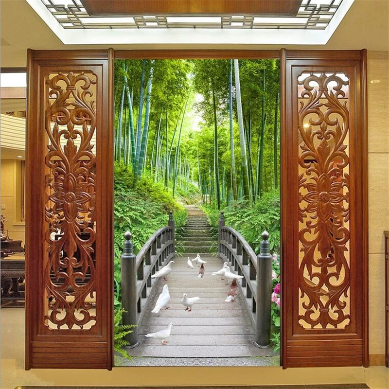 wellyu Custom wallpaper 3d photo mural wood bridge small road corridor quiet landscape painting mystery background wall paper