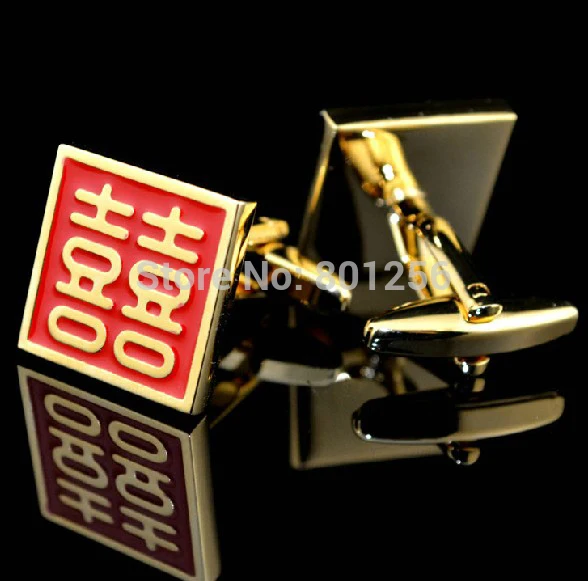 

Free shipping Shirt Cufflinks gold-color Chinese words design hotsale copper material cufflinks whoelsale&retail