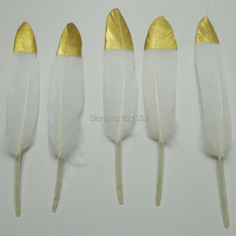 Gold Dipped White Duck feathers,Metallic gold hand painted duck Cocottes feathers,new feathers 9-15cm long,50pcs/lot