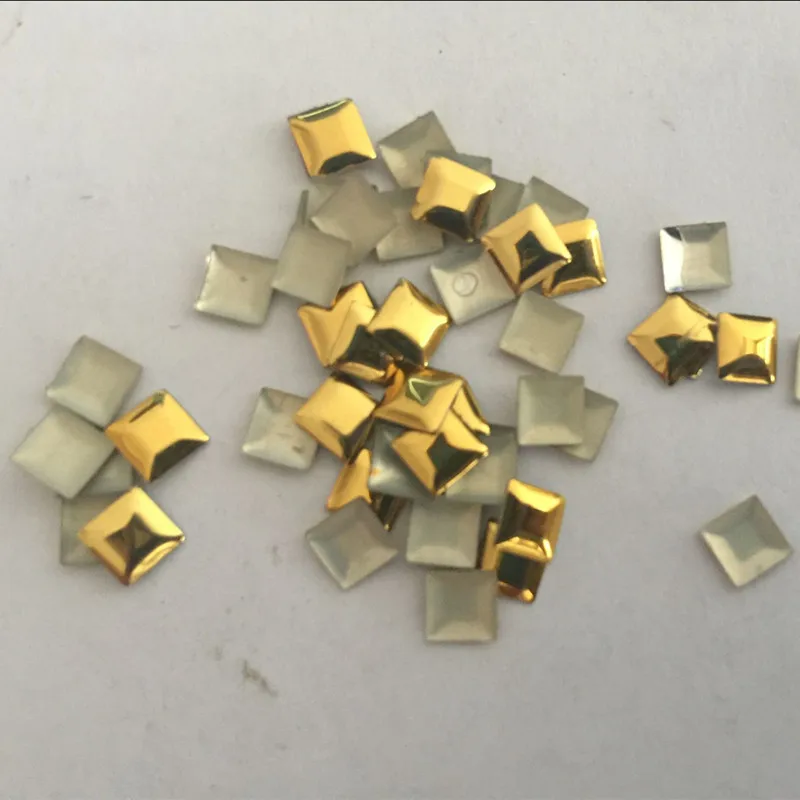 100PCS 4*4mm Gold Pyramid Hotfix Studs Square Iron-on Rhinestuds Heat Transfer For Garments DIY Hot Fix Nailheads