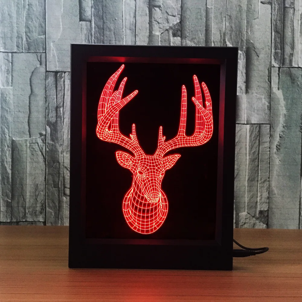 Deer head 3d visual pattern night light 7 color Photo frame Remote control Acrylic Action figure Christmas gifts A83