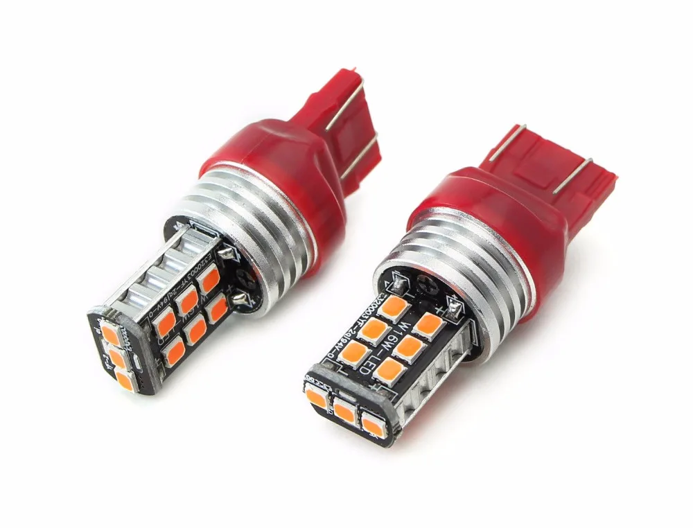 2Pcs Red Color!T20 7443 W3X16D W3X16D W21W W21-5W 15 SMD 2835 Auto Car LED Brake Light Lamps Tail Reverse Bulbs Auto