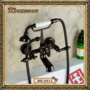 Furukawa classical European retro double to the wall hanging antique copper bathtub faucet shower the whole dark brown bronze