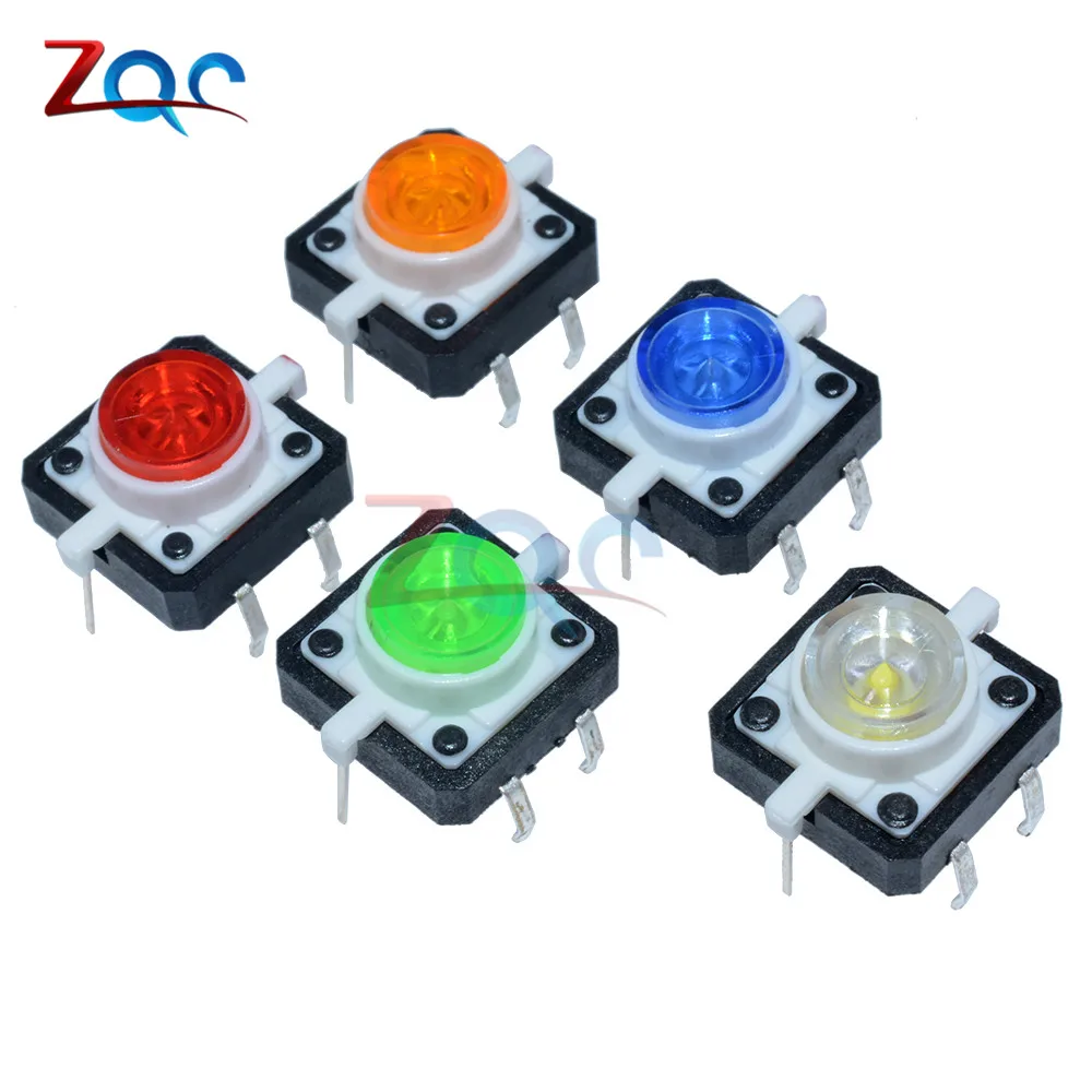 5PCS 12X12X7.3mm Tactile Push Button Switch Momentary Tact LED 5 Color Button Switch 12*12*7.3mm