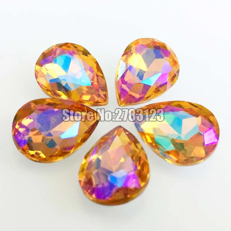 Free shipping Golden yellow AB color Drop shape Crystal glass pointback rhinestones, DIY/Clothing accessories