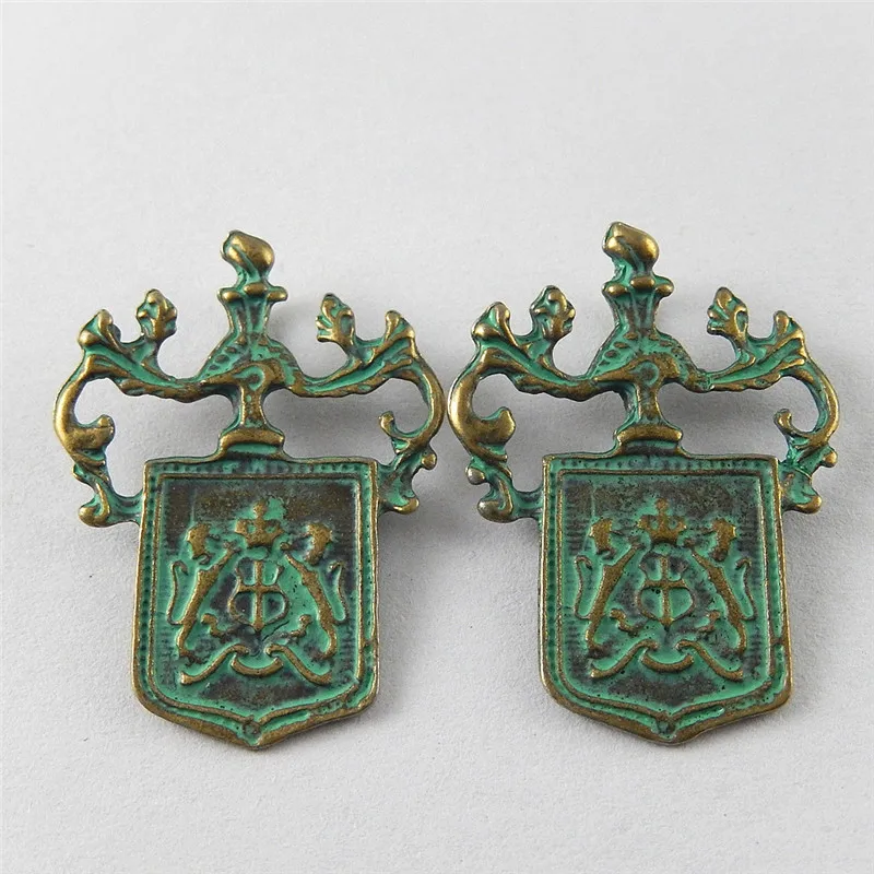 Julie Wang 10pcs Antique Green Bronze Charms Imitation Token Suspension Pendants  Jewelry Bracelet  Necklace Accessories