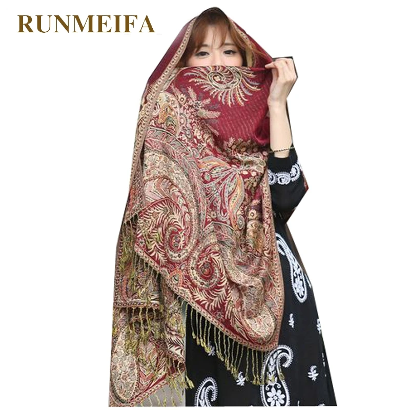 RUNMEIFA 2024 Elegant Women Cashmere Pashmina Scarf Fashion Print Floral Shawl Wrap foulard female Hijab Stole Scarves Plus Size