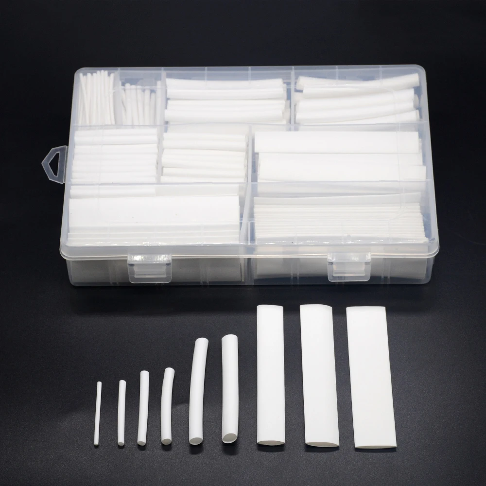 385 pcs/set White 9 Sizes Assorted 2:1 Flame-retardant Boxed Heat Shrink Tubing Kit MPa 600V